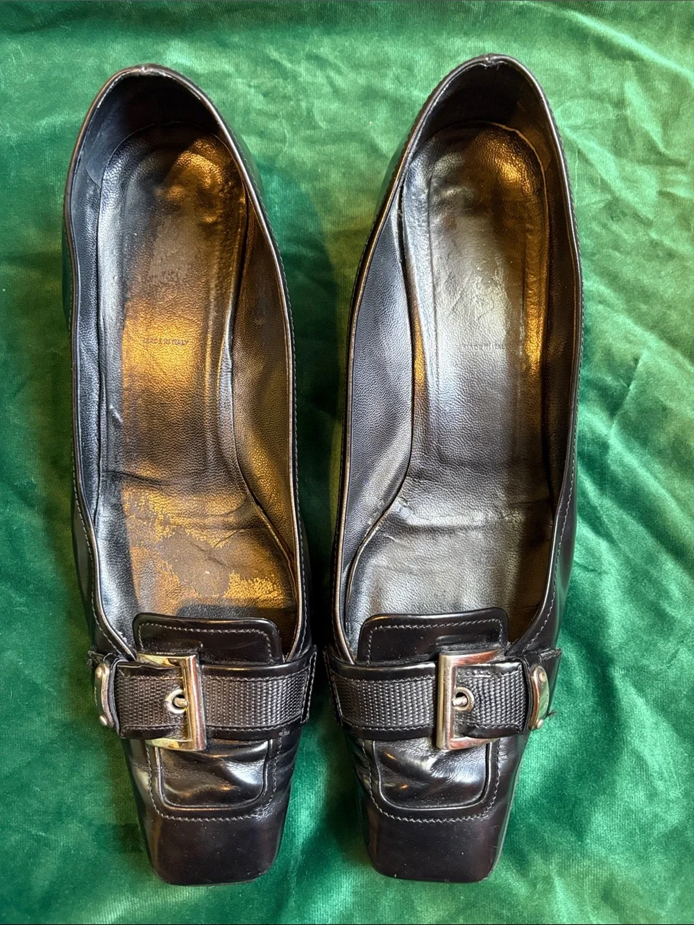 Vintage Prada Black Leather Square-Toe Kitten Heels Needs Resole Before Wear